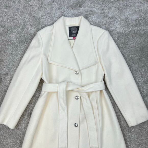 Vince Camuto Off-White Cream Belted Long Coat (Sz L) - Picture 14 of 14